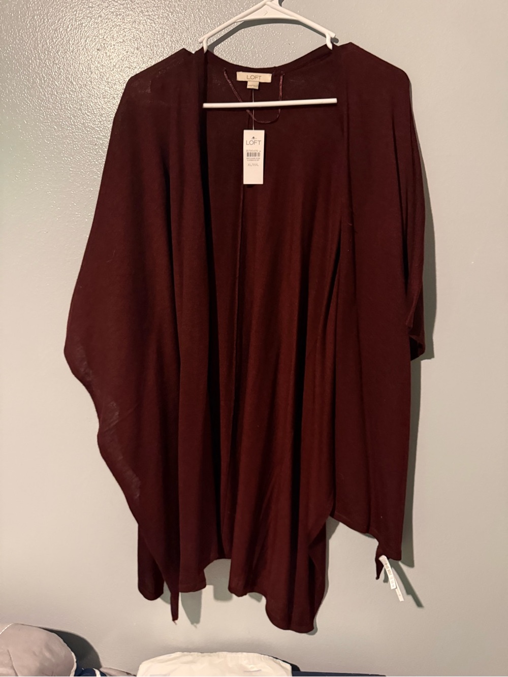 LOFT draped open-front poncho cardigan - deep burgundy